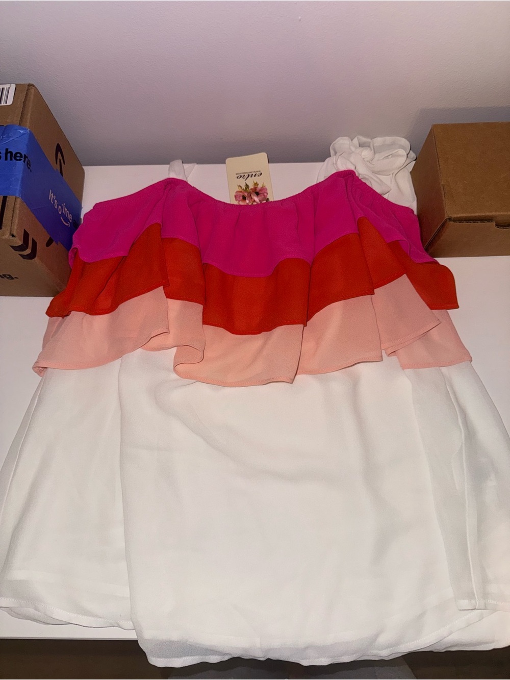 Women’s White Top with Pink Tiers
